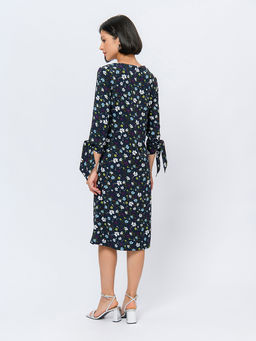 Платье синего цвета длины мини с цветочным принтом и завязками на рукавах - 1001dress фото 4