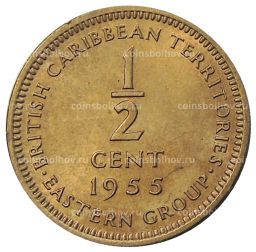 Монета 1/2 цента 1955 года Британские Восточные Карибы