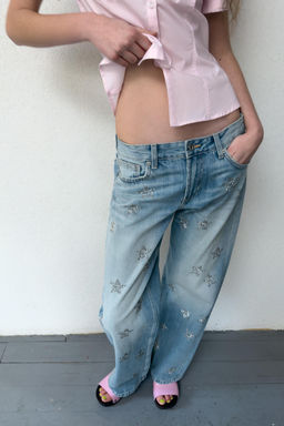 JEANS TRF WIDE LEG STRASS TIRO BAJO / Azul - Zara фото 2