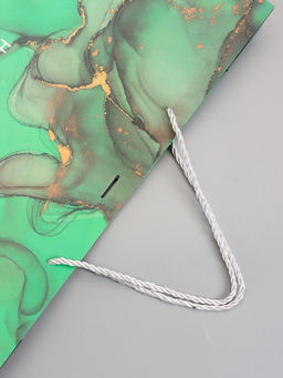 Пакет подарочный ламинированный «Мрамор», зеленый с бантиком, 43×32×14 см