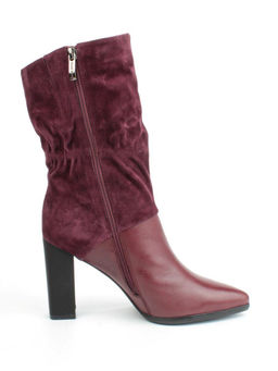 02-YF190-051M DK. RED Сапоги зимние женские (натуральная замша, байка, натуральный мех)