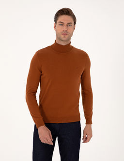 Kahverengi Slim Fit Bal_k__ Yaka Basic Triko Kazak