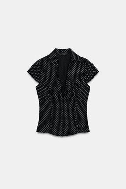TOP POPEL?N CORSETERO LUNARES / Negro / Blanco