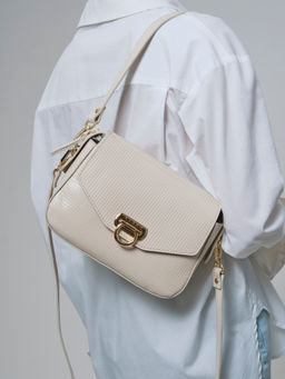 Сумка кожаная через плечо Azaro 3684 бежевая лиана