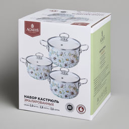 НАБОР КАСТРЮЛЬ AGNESS ЭМАЛИРОВАННЫХ СЕРИЯ ДВОРЦОВЫЙ ПАРК, 6ПР. 2,0/2,8/3,6Л,18Х11/20Х12/22Х13СМ  фото 2