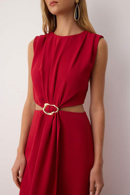 TRENDYOLMILLA Yag Yesili A Kesim Cut Out ve Aksesuar Detayl? Maxi Dokuma Krep Elbise TWOSS25EL00017 фото 27