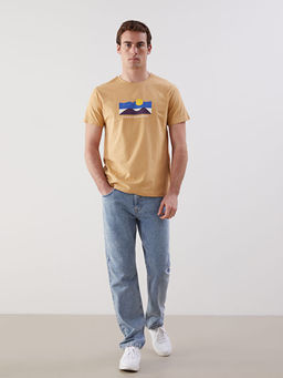 Bisiklet Yaka K?sa Kollu Bask?l? Penye Erkek Ti??rt