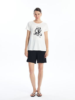 Bisiklet Yaka ??lemeli K?sa Kollu Kad?n Ti??rt