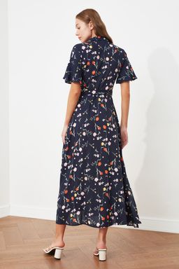 Siyah Kusakl? Y?rtmacl? Cicek Desenli Midi Dokuma Gomlek Elbise TWOSS20EL2822 - Trendyolmilla фото 13