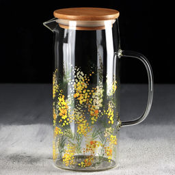 Кувшин стеклянный с бамбуковой крышкой Дорого внимание «Нежная мимоза», 1000 мл