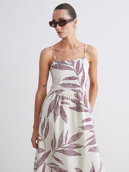 Kare Yaka ?i?ekli Ask?l? A Kesim Elbise