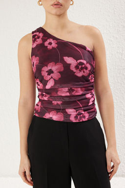 Trendyolmilla Lacivert Soyut Drape Detayl? Tek Omuzlu Fitted/Vucuda Oturan Tul Esnek Orme Bluz TWOSS24BZ00311  фото 14