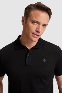 Erkek Siyah Regular Fit Polo Yaka Basic Ti__rt