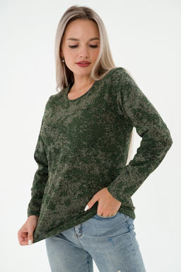 Футболка женская длинный рукав из кулирки цифра зеленый макси