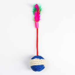 Шар-погремушка сизалевый с перьями, 4.5 см, голубой - Пижон фото 2