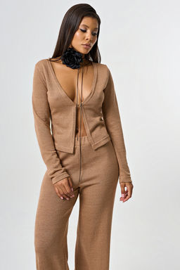 Джемпер из ажурного трикотажа с люрексом бежевый