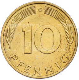 Монета 10 пфеннигов 1979 года G Западная Германия (ФРГ)
