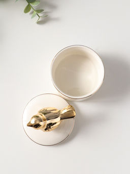 Шкатулка для украшений керамика с золотой линией «Птичка», с крышкой, 7×7×9 см