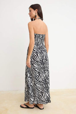 Cok Renkli Zebra Desenli Midi Gipeli Dokuma Elbise TWOSS26EL00619 - Trendyolmilla фото 4