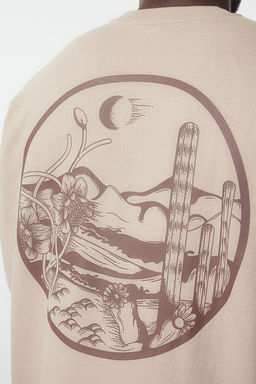 Bej B_y_k Beden Bisiklet Yaka Oversize/Geni_ Kesim S_rt Bask_l_ __i Polar Sweatshirt TMNAW24AO00004