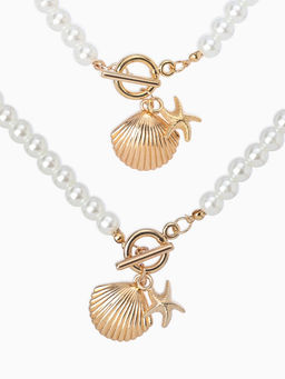 Набор 2 предмета: бусы. браслет «Жемчуг. Ракушка вонголе», L=18/42 см, №8, белый в золоте