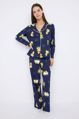 Teen Lacivert %100 Pamuklu Ordek Desenli Biyeli Orme Pijama Tak?m? THMAW26PT00117 - Trendyolmilla фото 2