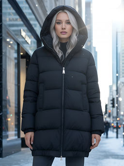 Куртка женская зимняя на резинке большого размера черного цвета 7619Ch