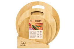 Комплект 3 досок 35*35*1,8 см, 30*30*1,8 см, 25*25*1,8 см "Круг с ручкой" на дер. подстав.