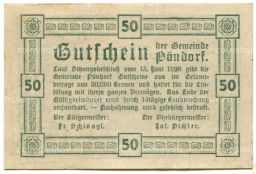 50 геллеров 1920 года Австрия Пёндорф (нотгельд)