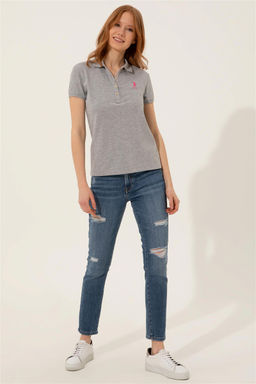 Женская серая меланжевая футболка с воротником поло Basic - U.s. polo assn фото 10