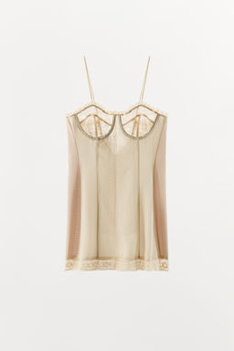 VESTIDO MINI COMBINADO AROS ENCAJE / Crudo / Beige - Zara фото 4