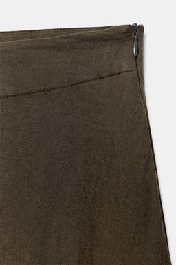 FALDA MIDI CON LINO ZW COLLECTION / Marr?n / Topo