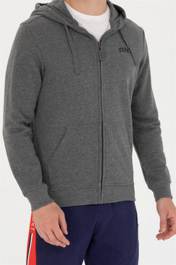 U. S. Polo Assn Мужской вязаный кардиган антрацитового меланжевого цвета с капюшоном - U.s. polo assn фото 6