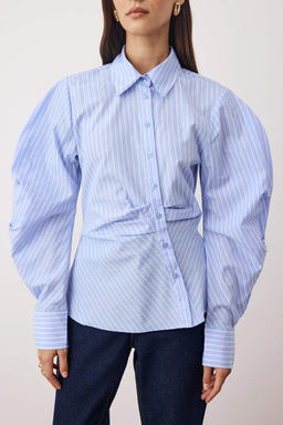 Trendyolmilla Ac?k Sar? Balon Kol Detayl? Bele Oturan Fitted Gomlek TWOSS25GO00155 фото 7