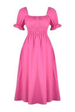 TRENDYOLMILLA K?rm?z? Belden Ac?lan Balon Kollu Midi Dokuma Elbise TWOSS22EL1768  фото 7