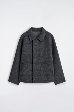 CHAQUETA DE LANA REVERSIBLE DE CUADROS Y ESPIGA