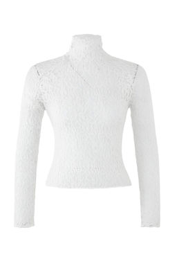 Ekru Fitted/Vucuda Oturan Reglan Kol Dantel Uzun Kollu Esnek Orme Bluz TWOAW26BZ00048