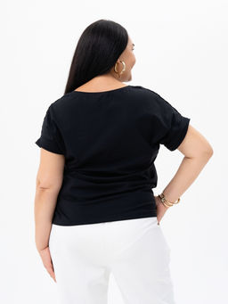 Футболкас КРУЖЕВОМ хлопок 95%, лайкра 5%,черная - Binita фото 7