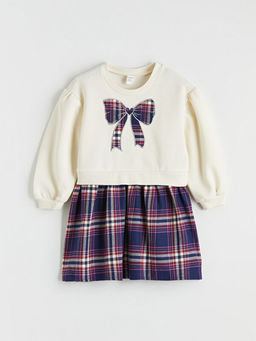 Bisiklet Yaka Ekose Pileli K?z ?ocuk Kal?n Elbise