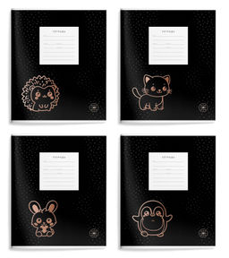 Цена за 2 шт. Тетрадь 18 л. клетка LOREX KIDS DARK ANIMAL мелованный картон, запечатка форзаца, матовая ...