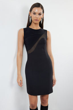 Siyah Transparan Detayl? Dokuma S?k Mini Abiye Gece Mezuniyet Elbisesi TPRAW25EL00007 - Trendyolmilla фото 2