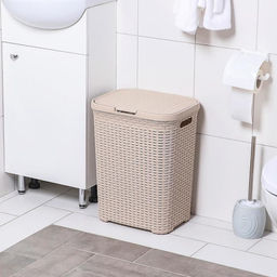Корзина бельевая «Ротанг», 40 л, 37×29.5×48 см, с крышкой, цвет латте