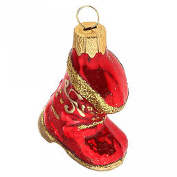 Елочная игрушка фигурка стеклянная "Сапожок", красный, ручная художественная роспись, подарочная упаковка (Россия)