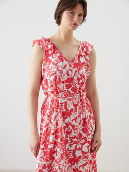 V Yaka ?i?ekli Elbise