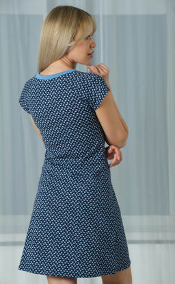 Платье "Цветочки мелкие розовые и голубые на темно-синем"