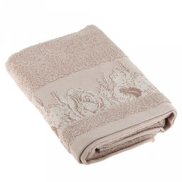Полотенце махровое Цветочный кант 70х140см, хлопок 100%, бежевый (Китай)