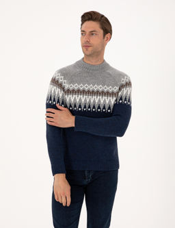 Lacivert Slim Fit _eyrek Yaka Triko Kazak