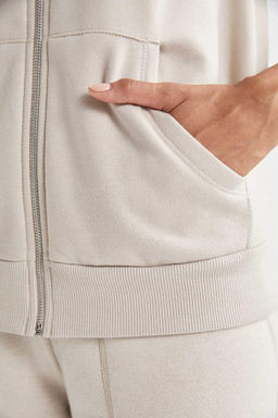 Базовая толстовка на молнии с капюшоном обычного кроя - Defacto фото 5