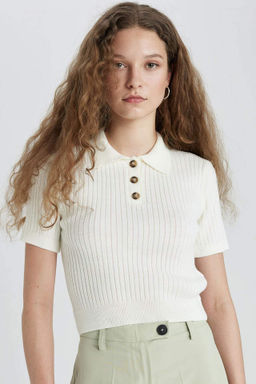 Slim Fit Dar Kesim Polo Yaka K?sa Kollu Triko Tisort - Defacto фото 2