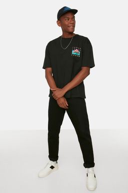 TRENDYOL MAN Siyah Oversize/Genis Kesim %100 Pamuklu Mistik Bask?l? T-Shirt TMNSS22TS0217 - Trendyolmilla фото 2
